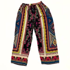 Peshli Ethnic Artsy Print Pull On Pants Womens SZ S Boho Hippie Gypsy Festival